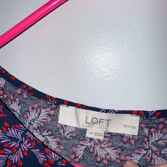LOFT Petites Floral Print Button Front Ruffled Sleeve Blouse L - Picture 6 of 7